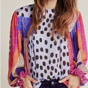 Vibrant Blink Multicolor Blouse with Polka Dots by Anthropologie size small